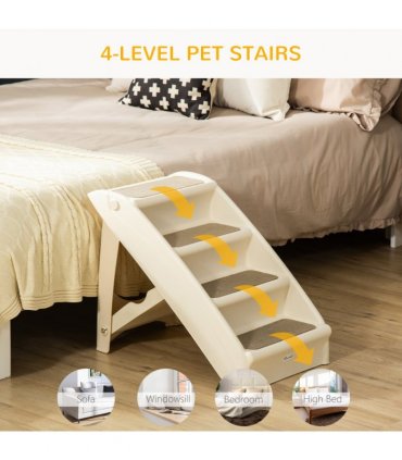 Portable Dog Steps for Bed, Sofa Non-Slip Pet Stairs for Cats, Dogs - Beige