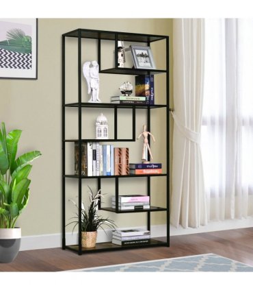 Wood Bookshelf Industrial Style Stand 6-Tier Living Room Display Rack Organiser
