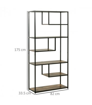 Wood Bookshelf Industrial Style Stand 6-Tier Living Room Display Rack Organiser