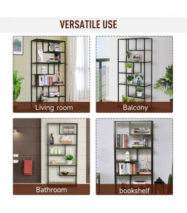 Wood Bookshelf Industrial Style Stand 6-Tier Living Room Display Rack Organiser