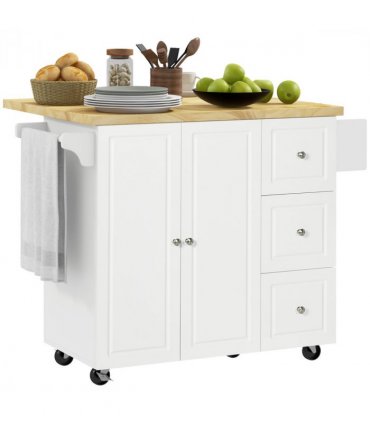 Drop-Leaf Kitchen Island on Wheels Utility Storage Cart with Drawers & Cabinet