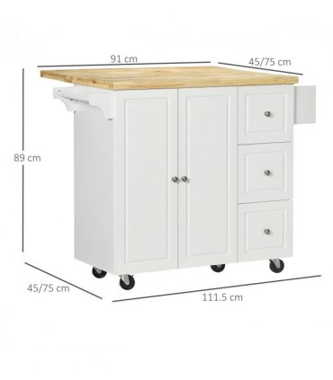 Drop-Leaf Kitchen Island on Wheels Utility Storage Cart with Drawers & Cabinet