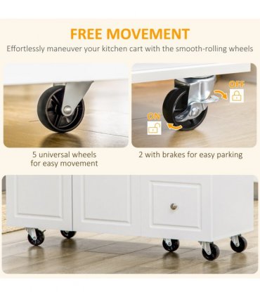 Drop-Leaf Kitchen Island on Wheels Utility Storage Cart with Drawers & Cabinet