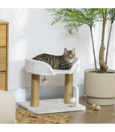 42cm Indoor Cat Tree Kitty Play Tower w/ Toy Balls, Jute Scratching Post