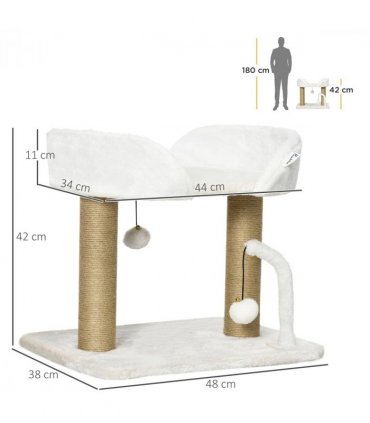 42cm Indoor Cat Tree Kitty Play Tower w/ Toy Balls, Jute Scratching Post