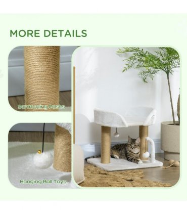 42cm Indoor Cat Tree Kitty Play Tower w/ Toy Balls, Jute Scratching Post