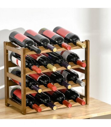 Bamboo Wine Rack 16 Bottles, 4-tier Display Storage Shelves for Countertop