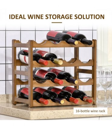 Bamboo Wine Rack 16 Bottles, 4-tier Display Storage Shelves for Countertop