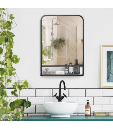 Square Wall Mirror with Shelf, 70x50 cm Modern Mirrors for Living Room, Bedroom