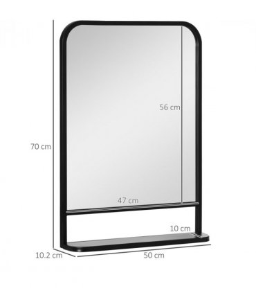 Square Wall Mirror with Shelf, 70x50 cm Modern Mirrors for Living Room, Bedroom