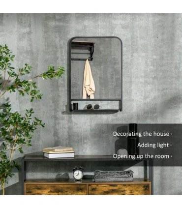 Square Wall Mirror with Shelf, 70x50 cm Modern Mirrors for Living Room, Bedroom