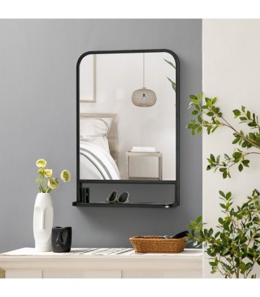 Square Wall Mirror with Shelf, 70x50 cm Modern Mirrors for Living Room, Bedroom