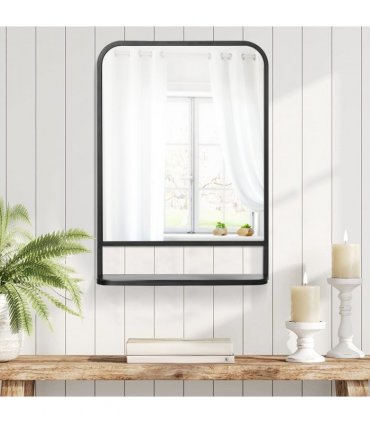 Square Wall Mirror with Shelf, 70x50 cm Modern Mirrors for Living Room, Bedroom