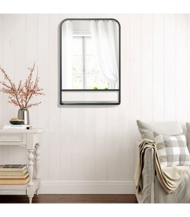 Square Wall Mirror with Shelf, 70x50 cm Modern Mirrors for Living Room, Bedroom