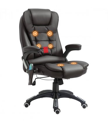 Executive Office Chair with Massage and Heat PU Leather Reclining Chair, Brown