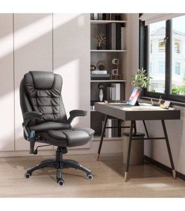 Executive Office Chair with Massage and Heat PU Leather Reclining Chair, Brown