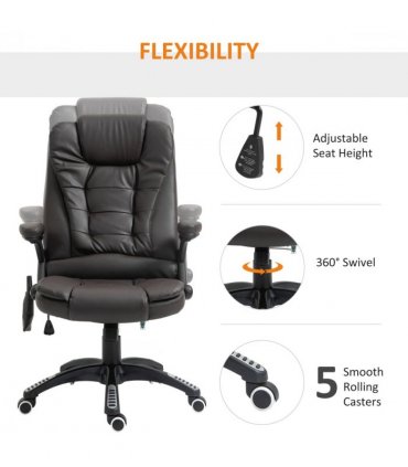 Executive Office Chair with Massage and Heat PU Leather Reclining Chair, Brown