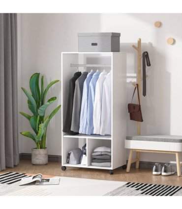 Open Wardrobe Clothes Rail Bedroom Clothes Storage w/ Hanging Rod Shelves White