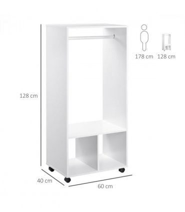 Open Wardrobe Clothes Rail Bedroom Clothes Storage w/ Hanging Rod Shelves White