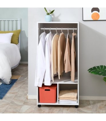 Open Wardrobe Clothes Rail Bedroom Clothes Storage w/ Hanging Rod Shelves White