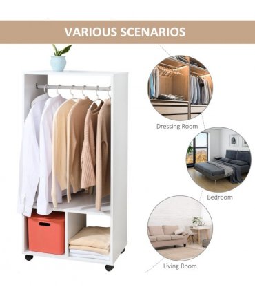 Open Wardrobe Clothes Rail Bedroom Clothes Storage w/ Hanging Rod Shelves White