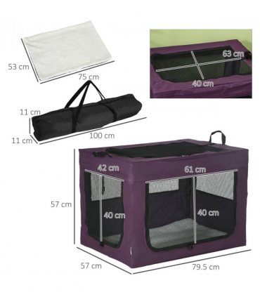 Mesh Purple 80cm Foldable Pet Carrier Cat Bag w/ Cushion, Small, Medium Dogs