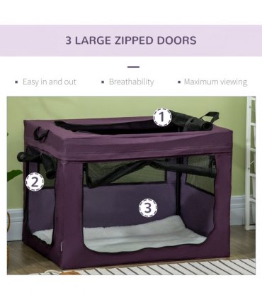 Mesh Purple 80cm Foldable Pet Carrier Cat Bag w/ Cushion, Small, Medium Dogs