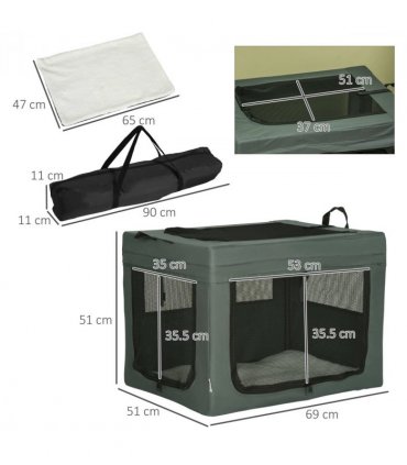 69cm Foldable Pet Carrier Cat Bag w/ Cushion, for Miniature, Small Dogs - Grey