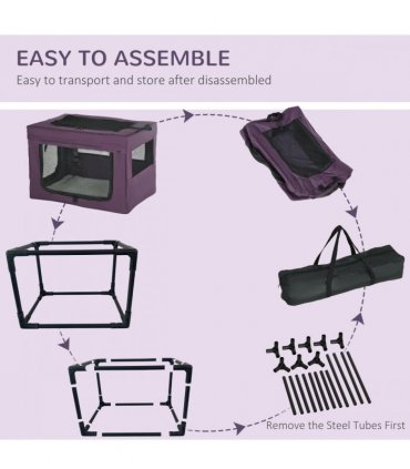 Mesh Purple 60cm Foldable Pet Carrier Cat Bag w/ Cushion for Miniature Dogs