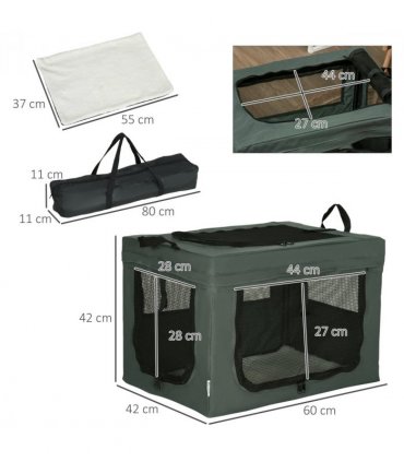 60cm Foldable Pet Carrier Cat Bag w/ Cushion for Cats and Miniature Dogs - Grey
