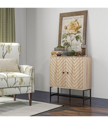 Embossed Arrow Storage Cabinet w/ Adjustable Shelf Metal Frame Handles Stylish