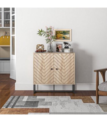 Embossed Arrow Storage Cabinet w/ Adjustable Shelf Metal Frame Handles Stylish