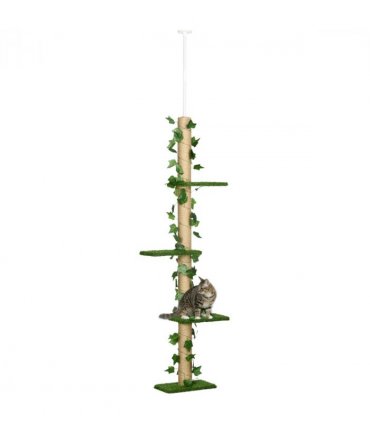 242cm Adjustable Floor-To-Ceiling Cat Tree w/ Anti-Slip Kit - Green