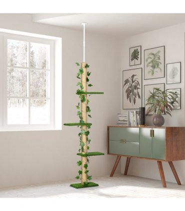 242cm Adjustable Floor-To-Ceiling Cat Tree w/ Anti-Slip Kit - Green