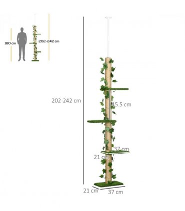 242cm Adjustable Floor-To-Ceiling Cat Tree w/ Anti-Slip Kit - Green