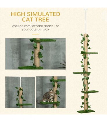 242cm Adjustable Floor-To-Ceiling Cat Tree w/ Anti-Slip Kit - Green