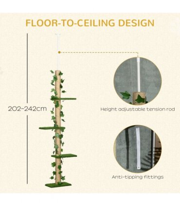 242cm Adjustable Floor-To-Ceiling Cat Tree w/ Anti-Slip Kit - Green