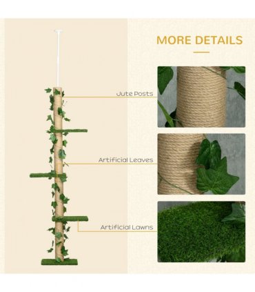 242cm Adjustable Floor-To-Ceiling Cat Tree w/ Anti-Slip Kit - Green