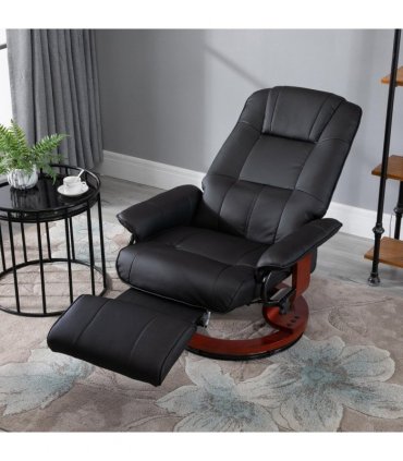 Ergonomic Recliner Sofa Chair PU Leather Armchair Lounger with Footrest, Black