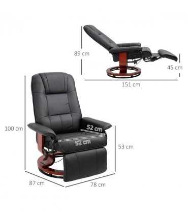 Ergonomic Recliner Sofa Chair PU Leather Armchair Lounger with Footrest, Black