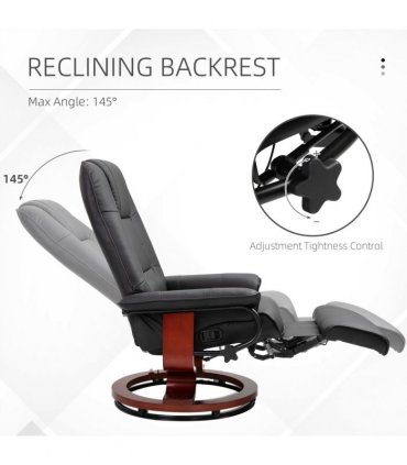 Ergonomic Recliner Sofa Chair PU Leather Armchair Lounger with Footrest, Black