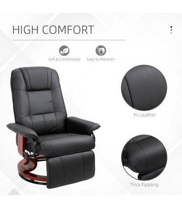Ergonomic Recliner Sofa Chair PU Leather Armchair Lounger with Footrest, Black