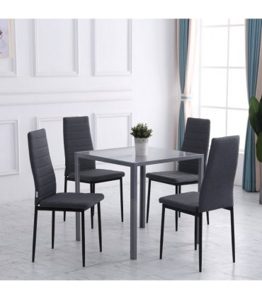 High Back Dining Chairs Upholstered Linen-Touch Fabric Grey 97H x 41W x 50Dcm