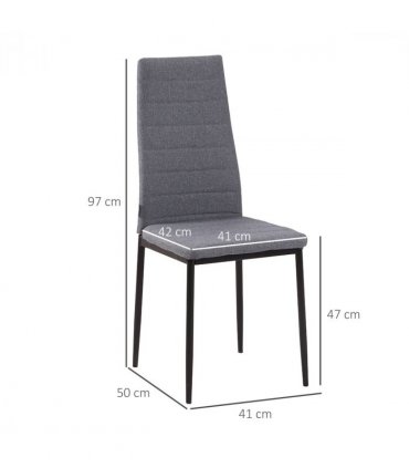 High Back Dining Chairs Upholstered Linen-Touch Fabric Grey 97H x 41W x 50Dcm