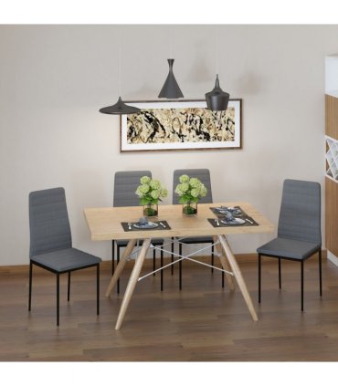 High Back Dining Chairs Upholstered Linen-Touch Fabric Grey 97H x 41W x 50Dcm