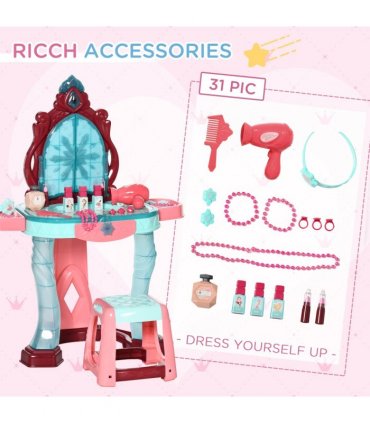 31 Piece Kids Dressing Table w/ Magical Princess Mirror, Light and Music