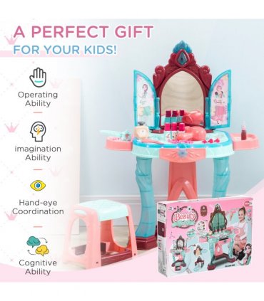 31 Piece Kids Dressing Table w/ Magical Princess Mirror, Light and Music