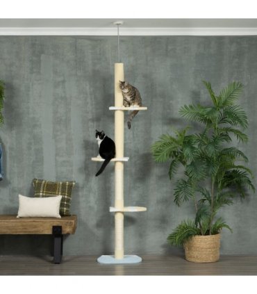 260cm Height Adjustable Floor-To-Ceiling Cat Tree w/ Anti-Slip Kit - Yellow