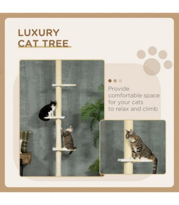 260cm Height Adjustable Floor-To-Ceiling Cat Tree w/ Anti-Slip Kit - Yellow