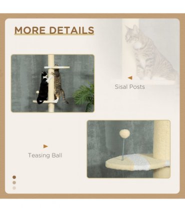 260cm Height Adjustable Floor-To-Ceiling Cat Tree w/ Anti-Slip Kit - Yellow